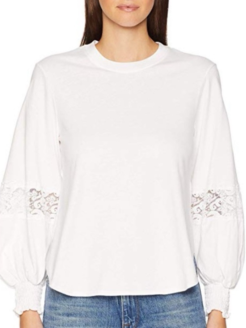 See by Chloé Lace Sleeve Long Sleeve Tee White Medium Boho Romantic Top